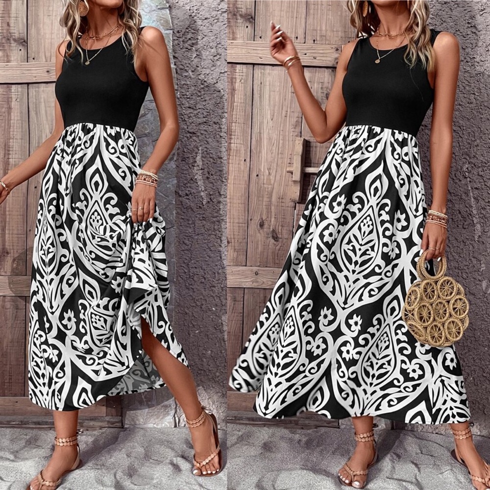Elegant Black and White Maxi Dress